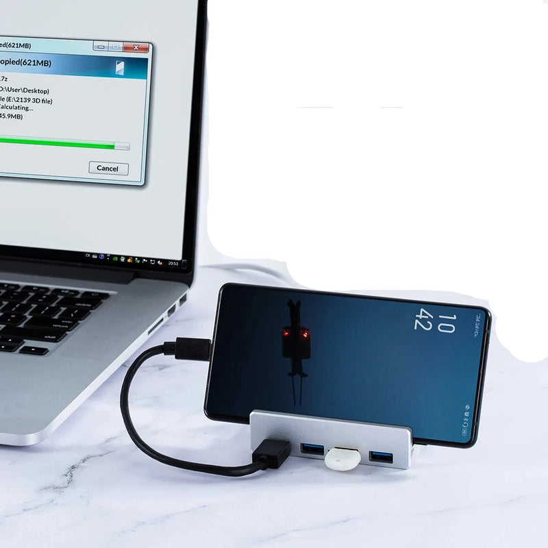 Hub USB 3.0 de Liga de Alumínio com 6 Portas e Slot para Cartão TF - Perfeito para Conectar Dispositivos Múltiplos ao seu Laptop ou Desktop