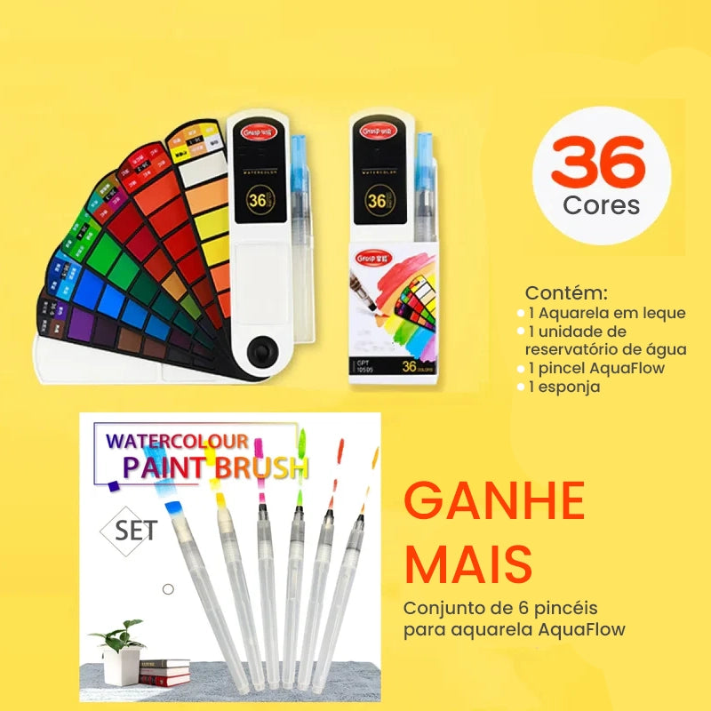 Conjunto Dobrável de Aquarela em Leque e GANHE 6 Pincéis AquaFlow