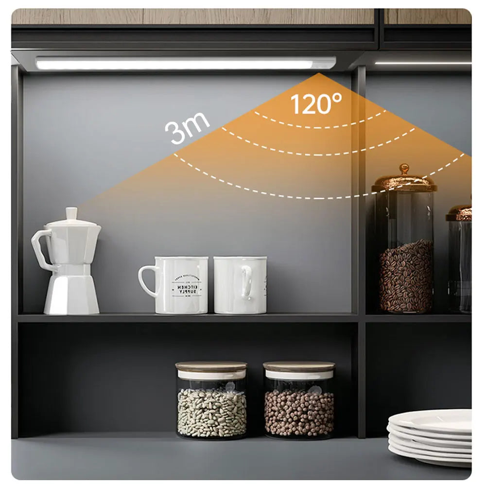 Iluminação Noturna com Sensor de Movimento - Sem Fio e Recarregável via USB para Armários de Cozinha, Guarda-roupas e Mais