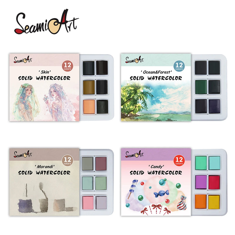 Conjunto de Aquarela SeamiArt 12 Cores - Compacto e Versátil para Artistas de Todas as Idades