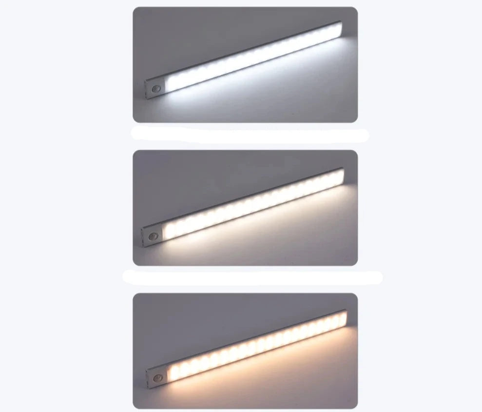 Iluminação Noturna com Sensor de Movimento - Sem Fio e Recarregável via USB para Armários de Cozinha, Guarda-roupas e Mais