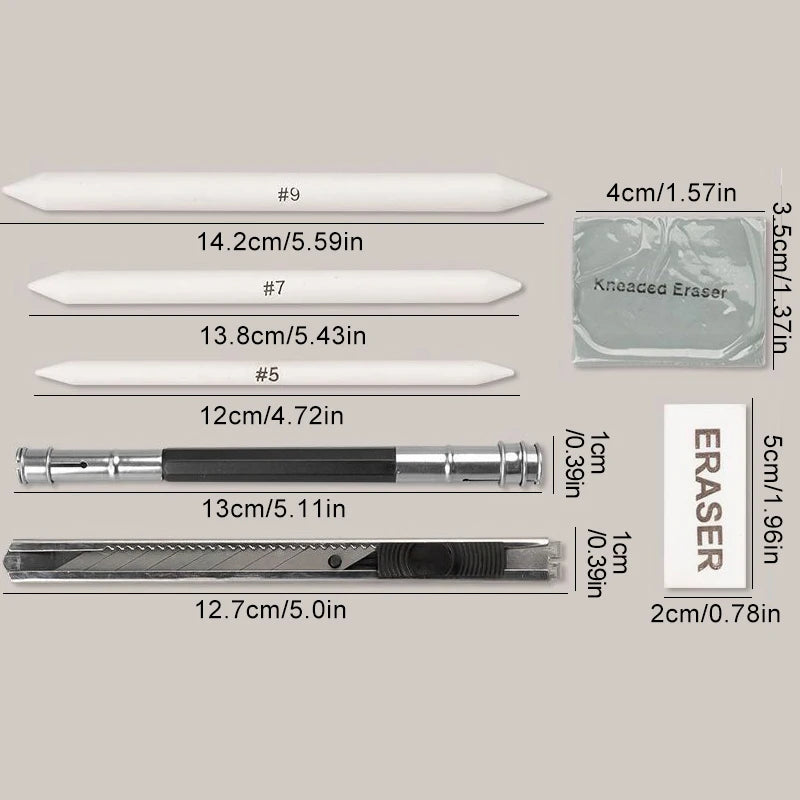 Conjunto de Lápis de Esboço Completo - 27/38/47 Peças para Desenho e Arte