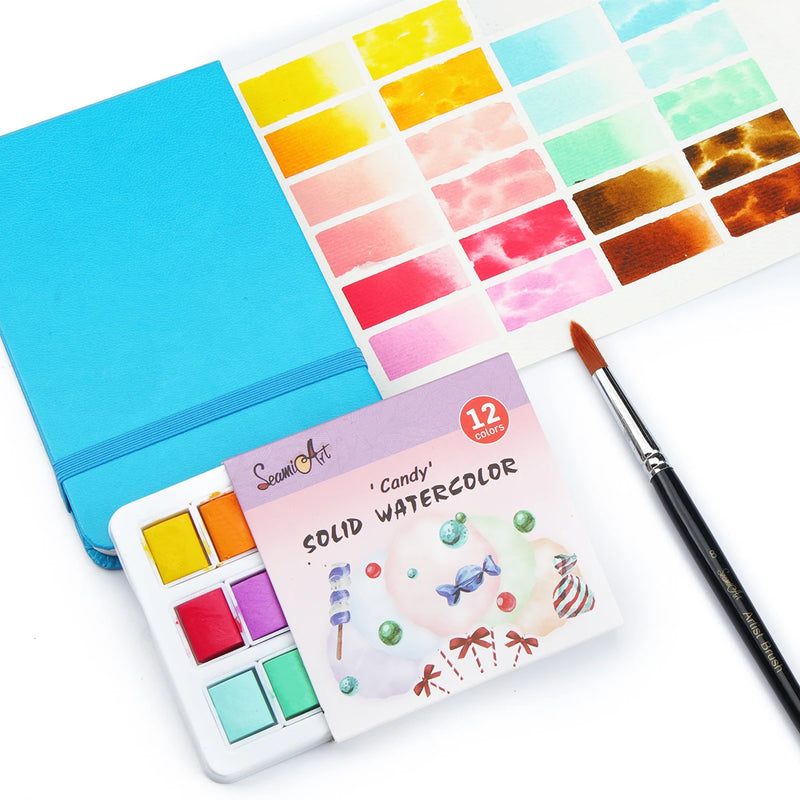 Conjunto de Aquarela SeamiArt 12 Cores - Compacto e Versátil para Artistas de Todas as Idades