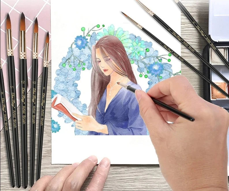 Conjunto de 12 Pincéis Profissionais para Pintura a Óleo, Acrílica e Aquarela