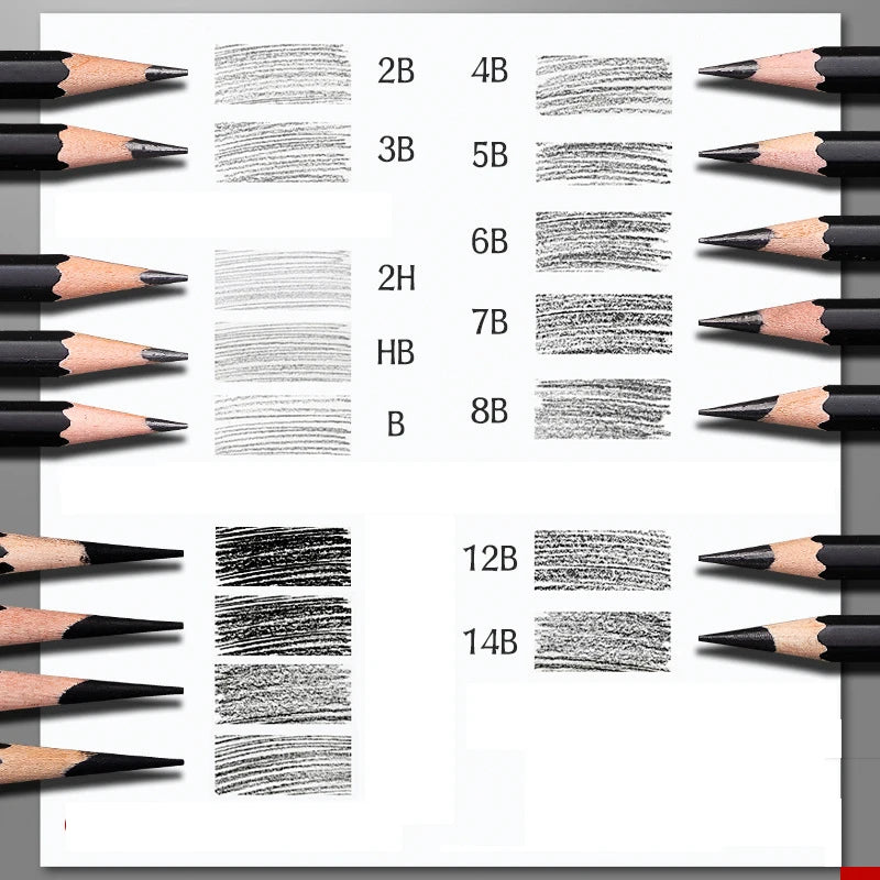 Conjunto de Lápis de Esboço Completo - 27/38/47 Peças para Desenho e Arte