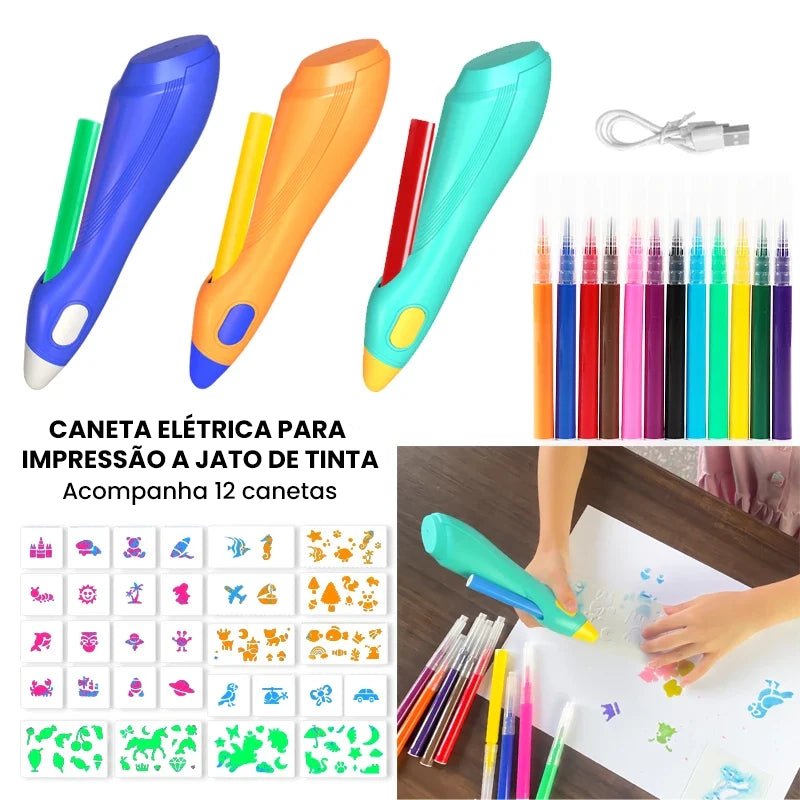 Caneta de Spray Elétrica para Aquarela - Conjunto Criativo de 12 Cores Laváveis para Crianças