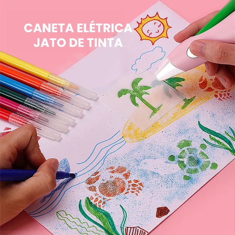 Caneta de Spray Elétrica para Aquarela - Conjunto Criativo de 12 Cores Laváveis para Crianças