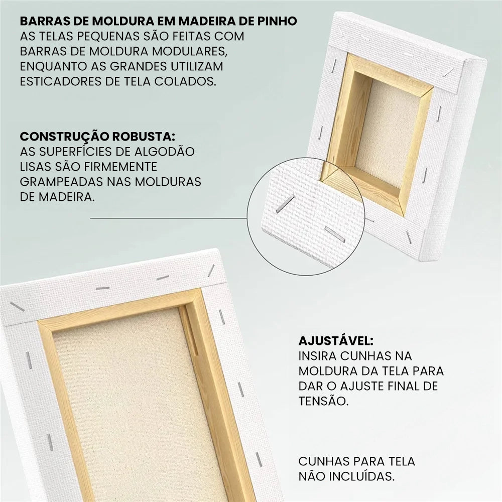 Pack de 4 Telas Artísticas Brancas com Moldura de Madeira