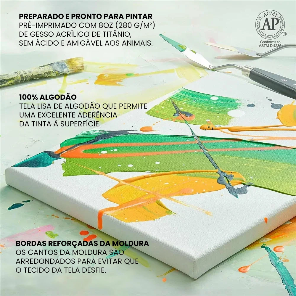 Pack de 4 Telas Artísticas Brancas com Moldura de Madeira