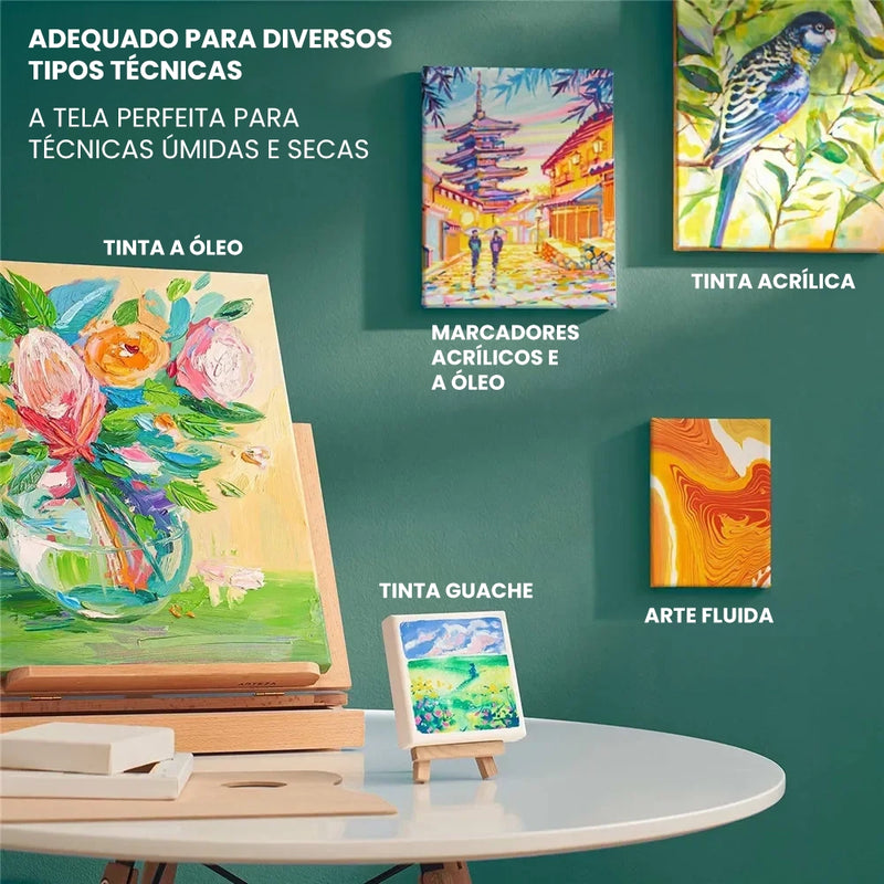 Pack de 4 Telas Artísticas Brancas com Moldura de Madeira - Perfeito para Pintura a Óleo, Acrílica e Aquarela